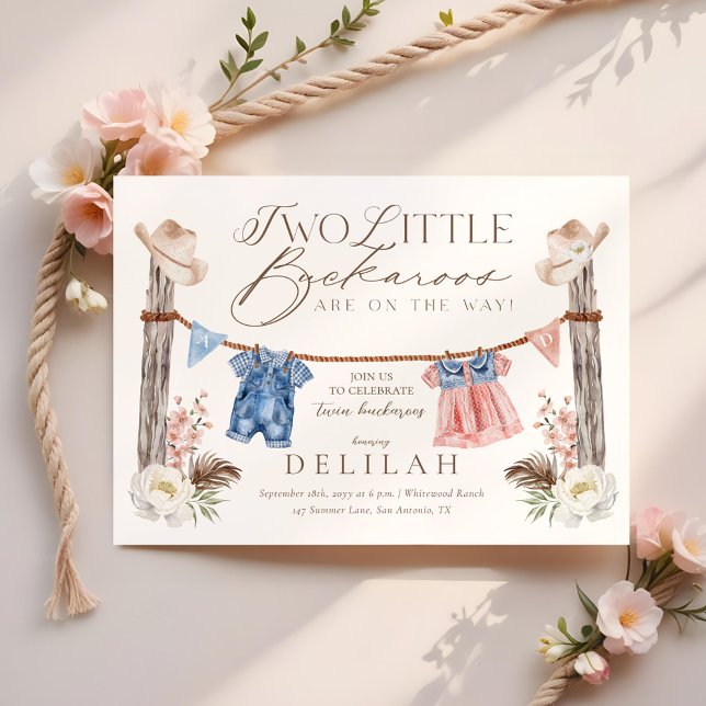 Zwei kleine Buckaroos sind auf dem Weg Babydusche Einladung (Two Little Buckaroos Are on The Way Baby Shower Invitation)