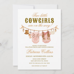 Zwei kleine Cowgirls Clothsline Babydusche Einladung