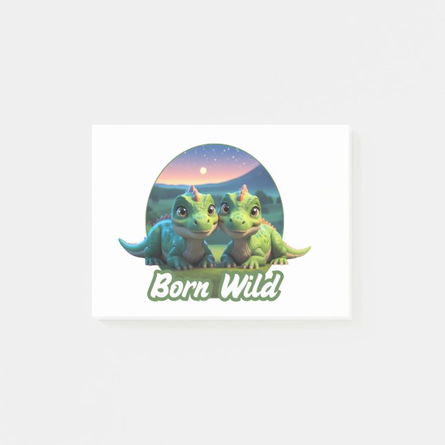 Zwei kleine Dinos - Born Wild  Post-it Klebezettel (Vorderseite)