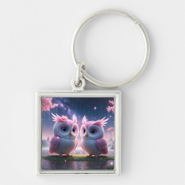 Zwei kleine Eulen in einer Traumwelt  Schlüsselanhänger (Vorne)