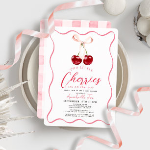 Zwei kleine Kirschen Schleifen Gingham Baby Shower Einladung