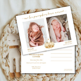 Zwei kleine Kürbisse Zwillings-Baby-Fotoankündigun Ankündigung
