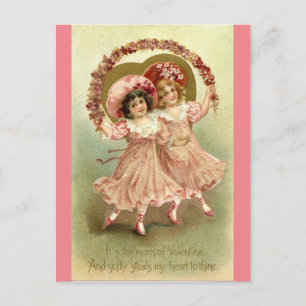Zwei kleine Mädchen überspringen Vintages Valentin Postkarte