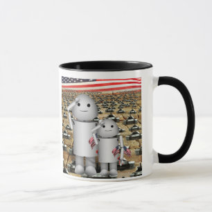 Zwei kleine Patriotische Roboter mit vielen Tanks Tasse