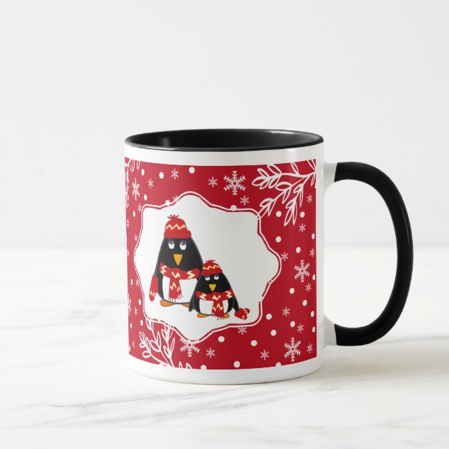 Zwei kleine Pinguine | Individuelle Name Weihnacht Tasse (Rechts)
