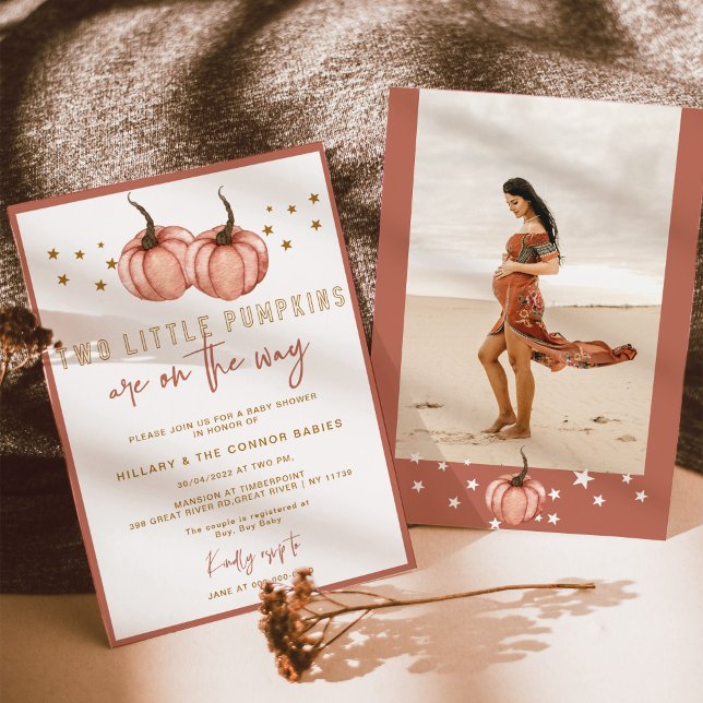 Zwei kleine Pumpkin sind auf dem Weg TWIN Baby Sho Einladung (Von Creator hochgeladen)