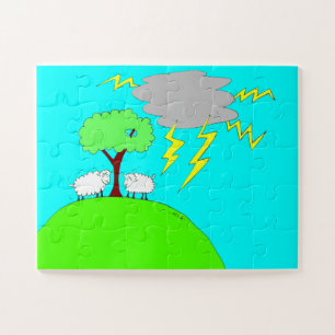 Zwei kleine Schafe unter einer Wolke Puzzle