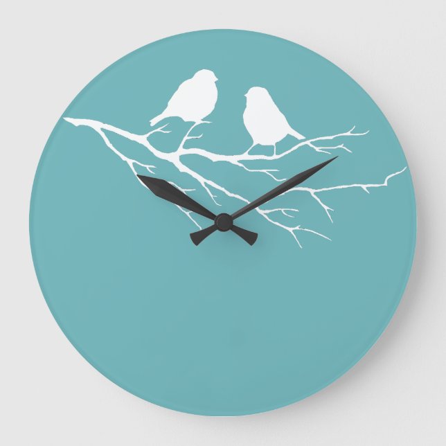 Zwei kleine Sparrow Birds Dulux Blue Diamond 5 Große Wanduhr (Vorderseite)