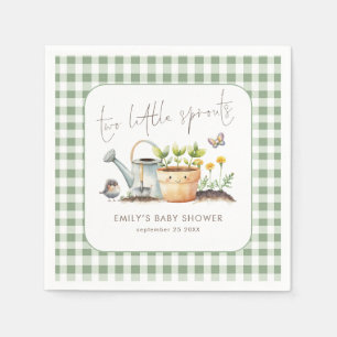 Zwei kleine Sprossen Gingham Sage Zwillings-Babypa Serviette