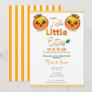 Zwei kleine Süße Orangen Zwillinge Babyparty Einladung