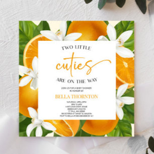 Zwei kleine Süssen Twins Orange Babydusche Einladung