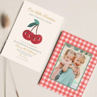 Zwei kleine Sweeties Cherry Erster Geburtstag Einladung