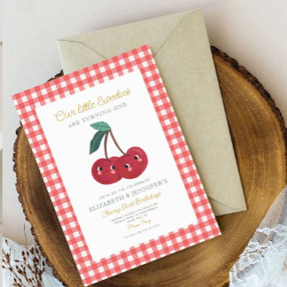 Zwei kleine Sweeties Cherry Erster Geburtstag Einladung
