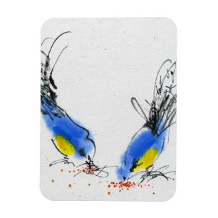 Zwei kleine titmouses, die Korn pecking sind. Magnet