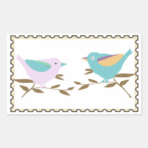 Zwei kleine Vögel Falscher Stempel Rechteckiger Aufkleber