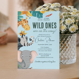 Zwei kleine Wilde Eins-Zwillinge Babydusche Einladung