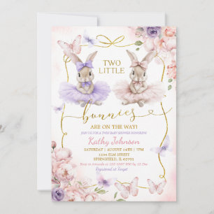 Zwei kleine Zwillinge-Häschen Blumen-Mädchen-Baby- Einladung