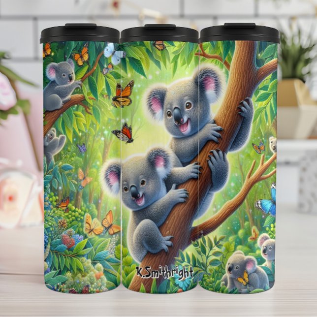 Zwei Koalas im Schmetterlingswald Thermosbecher (Von Creator hochgeladen)