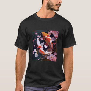 Zwei Koi Fische schwimmen Blume Blätter Japa T-Shirt