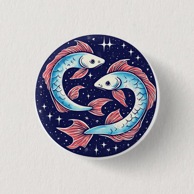 Zwei Koi Fische schwimmen unter Sternenhimmel Button (Vorderseite)