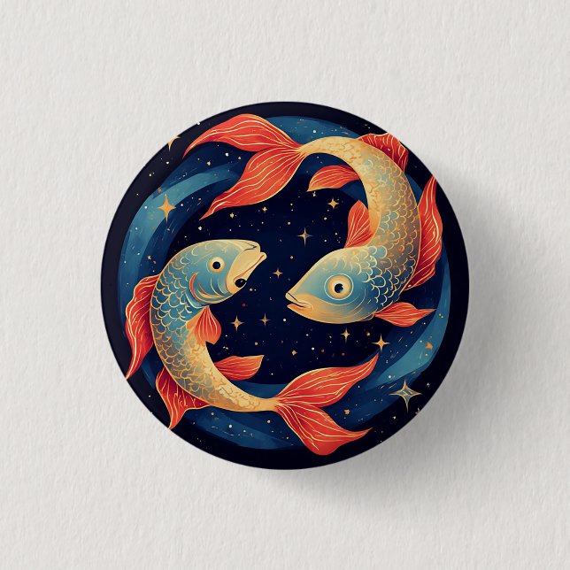 Zwei Koi Fische schwimmen unter Sternenhimmel Button (Vorderseite)