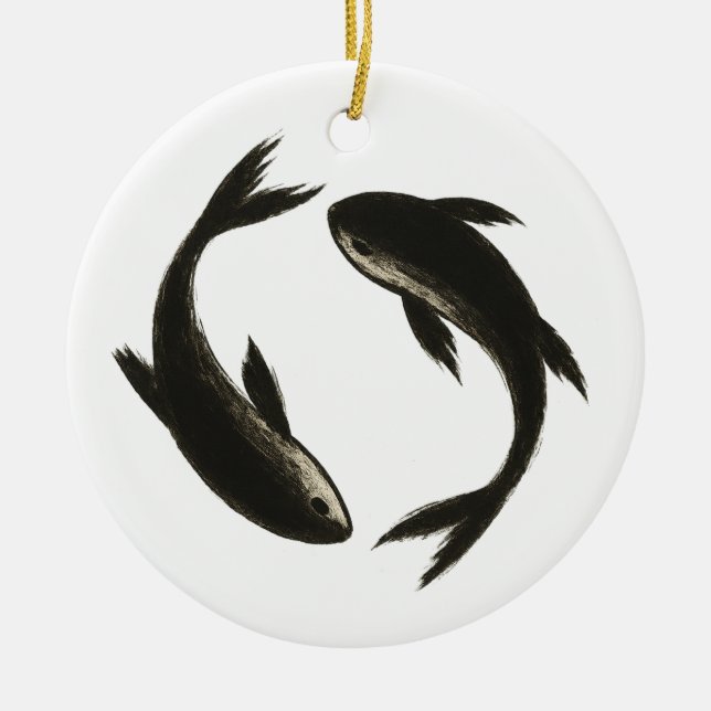Zwei Koi - Tinte Pinselfische Keramik Ornament (Vorne)
