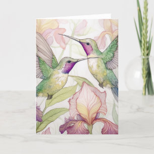 Zwei Kolibris mit Pfirsich Iris Dankeskarte