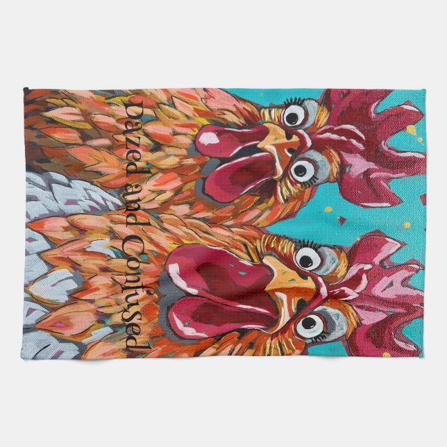 Zwei komische Rooster Geschirrtuch (Horizontal)