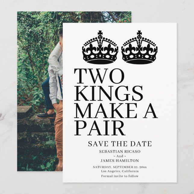 Zwei Könige machen eine Paarschwulenhochzeit Ankündigung (Vorne/Hinten)