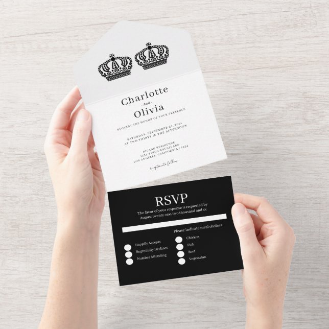 Zwei Königinnen machen eine Paarverheiratung All In One Einladung (Abreißen)