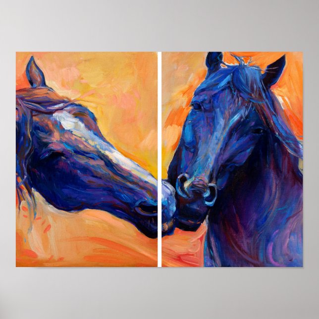 Zwei Kopfgemälde: Modernes Equine Art Duo Poster (Vorne)
