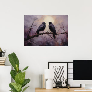 Zwei Krähen auf einem Zweig Poster