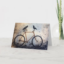 Zwei Krähen auf einer Vintage-Fahrrad-Notizkarte