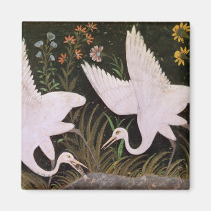 Zwei Kräne am Rand eines Teichs Magnet