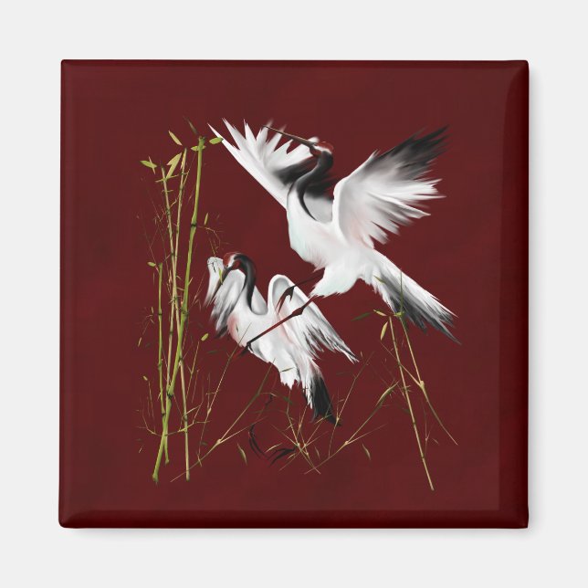 Zwei Krane auf Burgundy3 Magnet (Vorne)