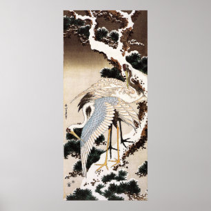 Zwei Krane auf schneebedeckten Kiefern, Hiroshige Poster