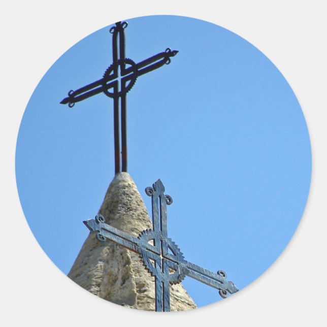 Zwei Kreuze Runder Aufkleber (Vorderseite)