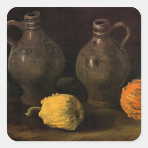 Zwei Krüge und zwei Kürbisse von Vincent van Gogh Quadratischer Aufkleber