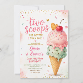 Zwei Kugeln Pink-Eis-Zwillinge-Mädchen-Geburtstag Einladung