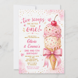 Zwei Kugeln Pink-Eis Zwillinge Mädchen Geburtstag Einladung