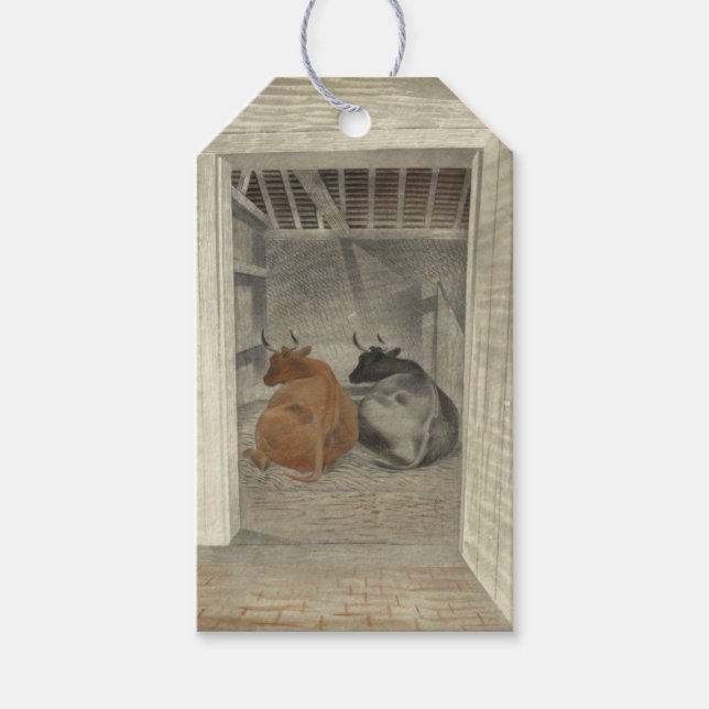 Zwei Kühe in einem Stabil (von Eric Ravilious) Geschenkanhänger (Vorderseite)
