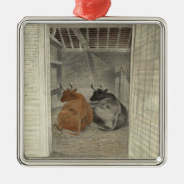 Zwei Kühe in einem Stabil (von Eric Ravilious) Ornament Aus Metall