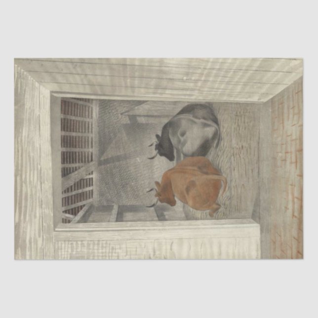 Zwei Kühe in einem Stabil (von Eric Ravilious) Seidenpapier (Vorderseite)