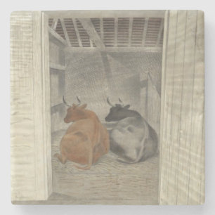 Zwei Kühe in einem Stabil (von Eric Ravilious) Steinuntersetzer
