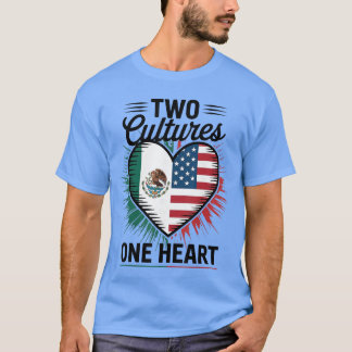 Zwei Kulturen Ein Herz Mexikanische Flagge Amerika T-Shirt