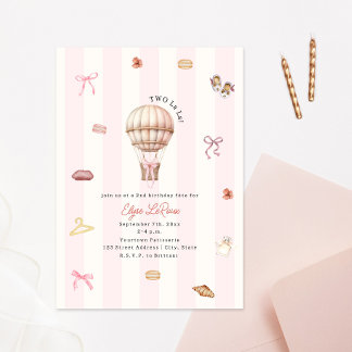 Zwei La La Paris Französisch Rosa 2. Geburtstag Einladung