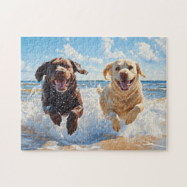 Zwei Labrador Retriever am Strand Puzzle (Horizontal)