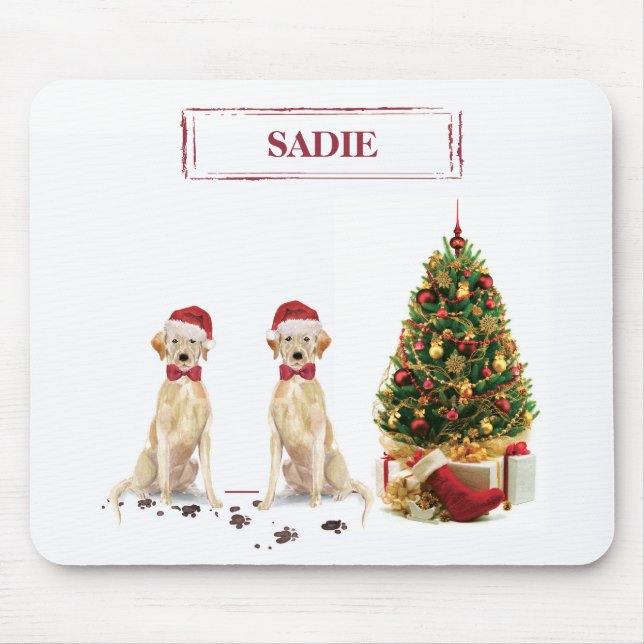 Zwei Labrador Retrievers Funny Christmas Dog Mousepad (Vorne)