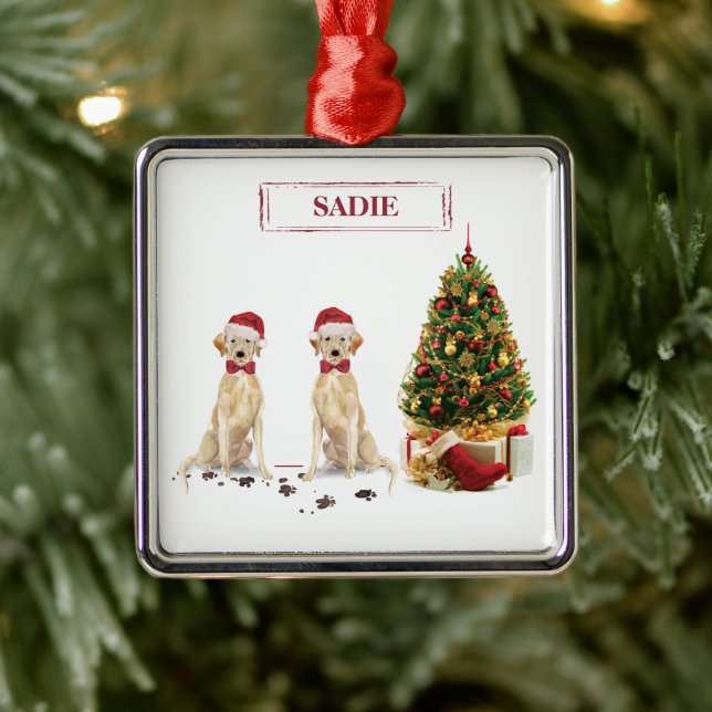 Zwei Labrador Retrievers Funny Christmas Dog Ornament Aus Metall (Baum)