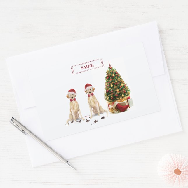 Zwei Labrador Retrievers Funny Christmas Dog Rechteckiger Aufkleber (Umschlag)